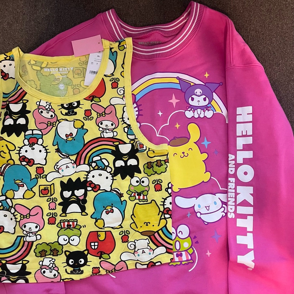Hello Kitty And Friends Fuchsia and White Crewneck and Yellow Tank